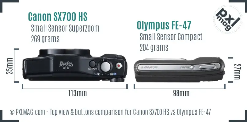 Canon SX700 HS vs Olympus FE-47 top view buttons comparison