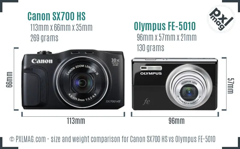 Canon SX700 HS vs Olympus FE-5010 size comparison