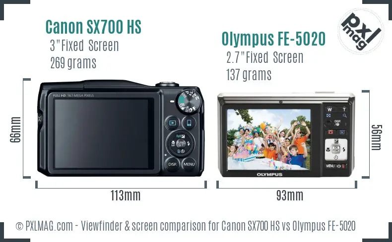 Canon SX700 HS vs Olympus FE-5020 Screen and Viewfinder comparison Canon SX700 HS vs Olympus FE-5020 Screen and Viewfinder comparison