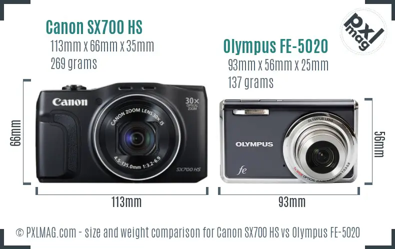 Canon SX700 HS vs Olympus FE-5020 size comparison Canon SX700 HS vs Olympus FE-5020 size comparison
