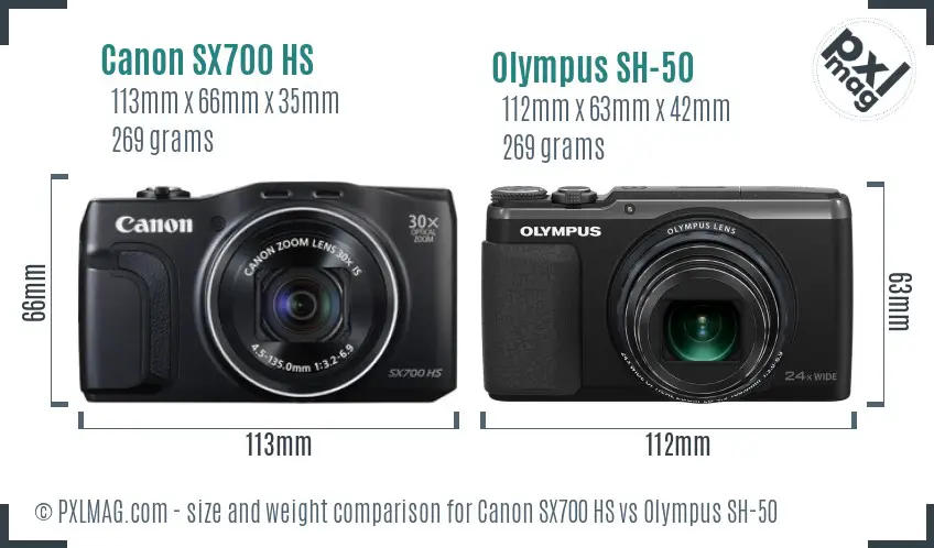 Canon SX700 HS vs Olympus SH-50 size comparison Canon SX700 HS vs Olympus SH-50 size comparison