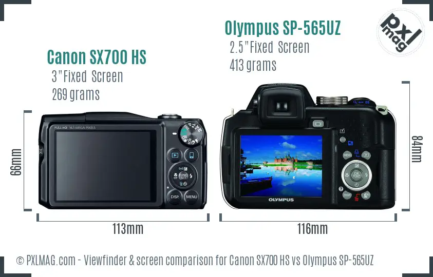 Canon SX700 HS vs Olympus SP-565UZ Screen and Viewfinder comparison