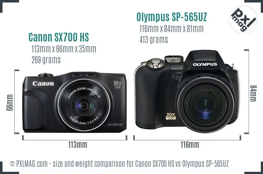 Canon SX700 HS vs Olympus SP-565UZ size comparison