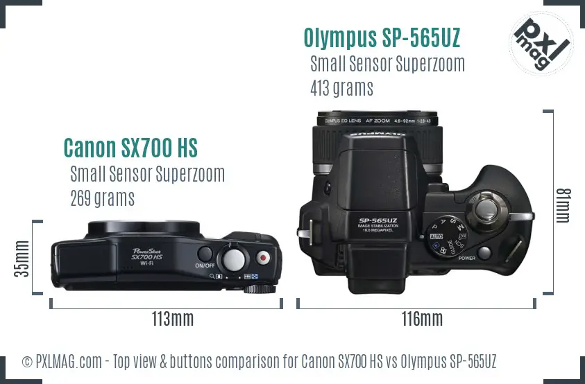 Canon SX700 HS vs Olympus SP-565UZ top view buttons comparison