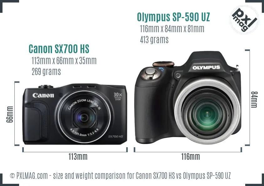 Canon SX700 HS vs Olympus SP-590 UZ size comparison