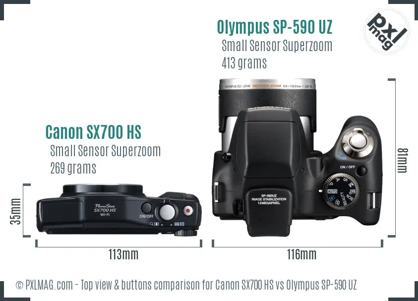 Canon SX700 HS vs Olympus SP-590 UZ top view buttons comparison