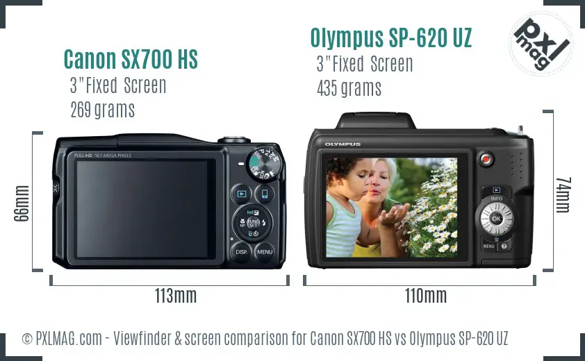 Canon SX700 HS vs Olympus SP-620 UZ Screen and Viewfinder comparison