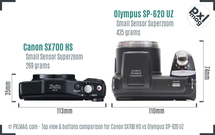 Canon SX700 HS vs Olympus SP-620 UZ top view buttons comparison