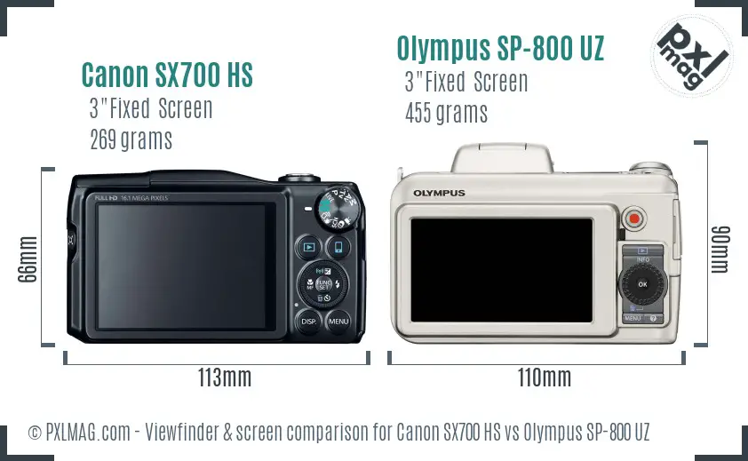 Canon SX700 HS vs Olympus SP-800 UZ Screen and Viewfinder comparison