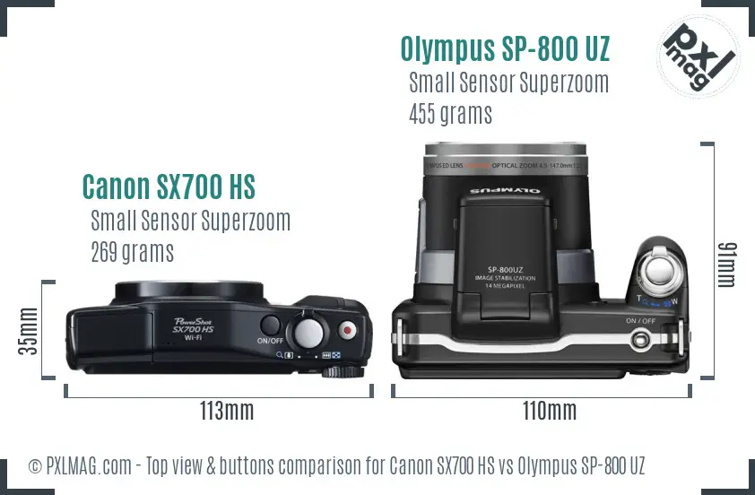 Canon SX700 HS vs Olympus SP-800 UZ top view buttons comparison