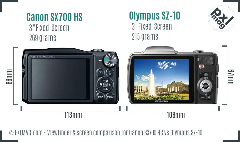Canon SX700 HS vs Olympus SZ-10 Screen and Viewfinder comparison