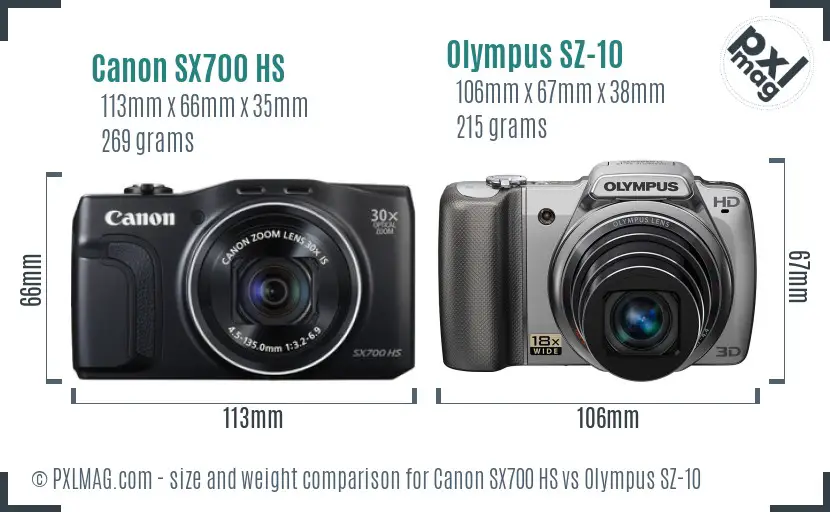 Canon SX700 HS vs Olympus SZ-10 size comparison