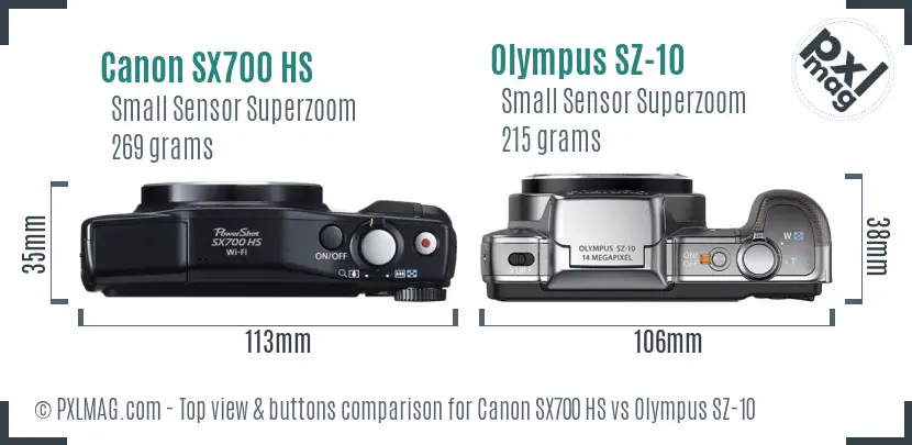 Canon SX700 HS vs Olympus SZ-10 top view buttons comparison