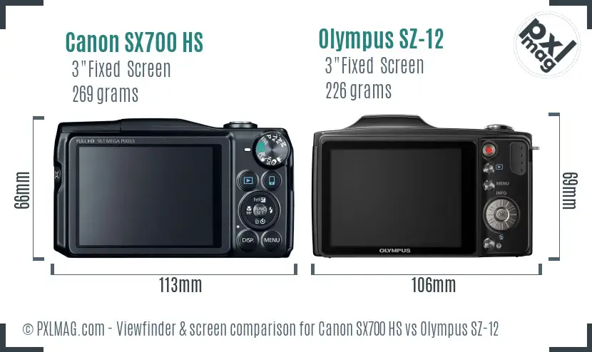 Canon SX700 HS vs Olympus SZ-12 Screen and Viewfinder comparison