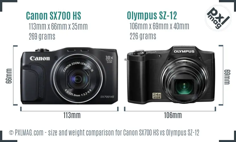 Canon SX700 HS vs Olympus SZ-12 size comparison