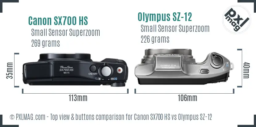 Canon SX700 HS vs Olympus SZ-12 top view buttons comparison