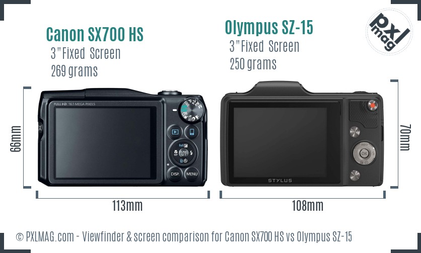 Canon SX700 HS vs Olympus SZ-15 Screen and Viewfinder comparison