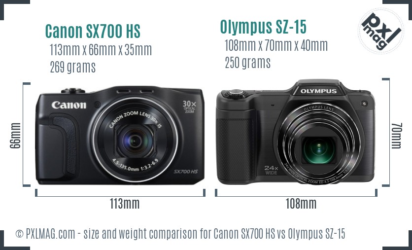 Canon SX700 HS vs Olympus SZ-15 size comparison Canon SX700 HS vs Olympus SZ-15 size comparison
