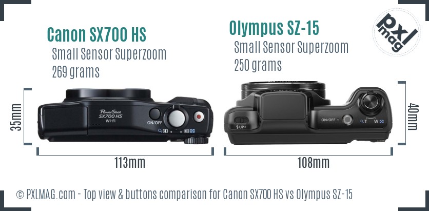 Canon SX700 HS vs Olympus SZ-15 top view buttons comparison