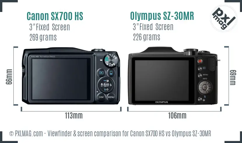 Canon SX700 HS vs Olympus SZ-30MR Screen and Viewfinder comparison