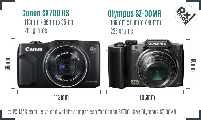 Canon SX700 HS vs Olympus SZ-30MR size comparison