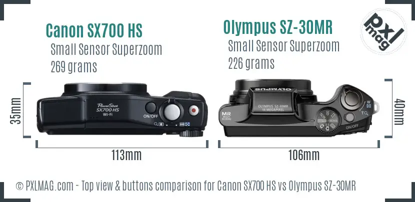 Canon SX700 HS vs Olympus SZ-30MR top view buttons comparison