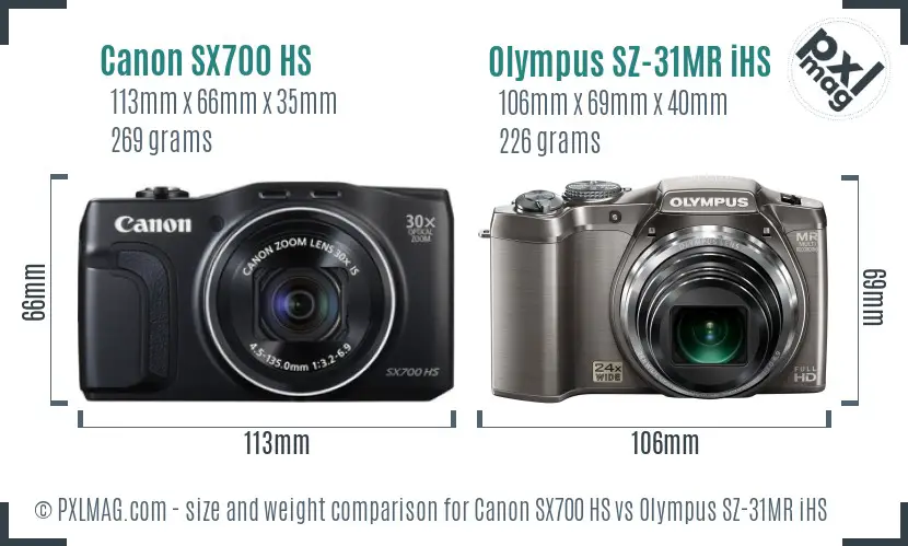 Canon SX700 HS vs Olympus SZ-31MR iHS size comparison Canon SX700 HS vs Olympus SZ-31MR iHS size comparison