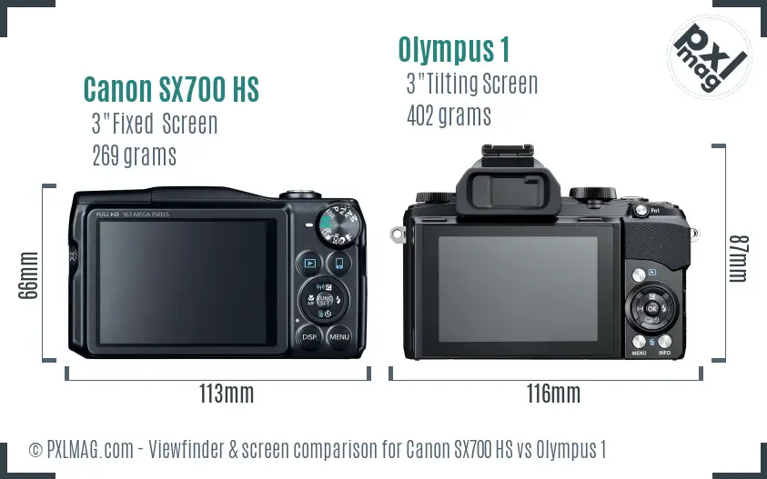 Canon SX700 HS vs Olympus 1 Screen and Viewfinder comparison