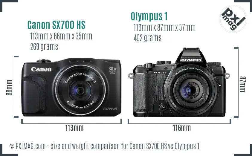 Canon SX700 HS vs Olympus 1 size comparison