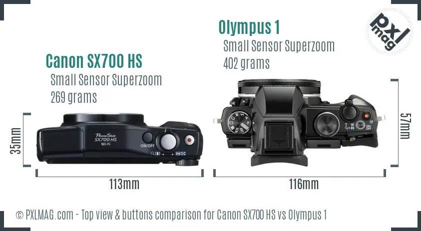 Canon SX700 HS vs Olympus 1 top view buttons comparison