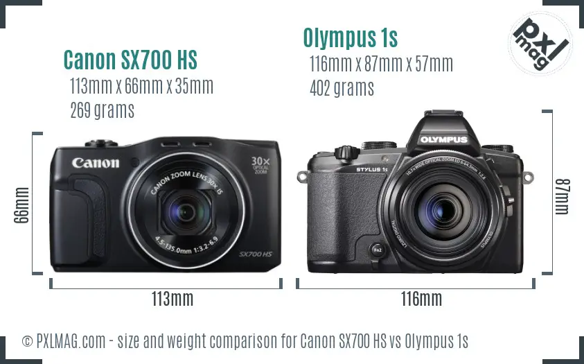 Canon SX700 HS vs Olympus 1s size comparison Canon SX700 HS vs Olympus 1s size comparison