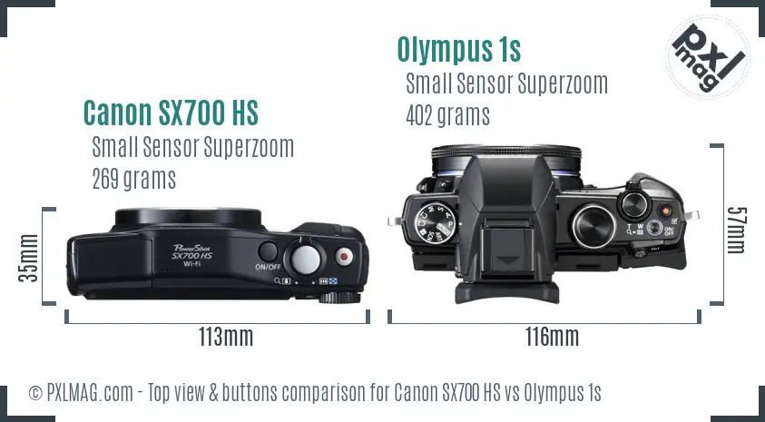 Canon SX700 HS vs Olympus 1s top view buttons comparison Canon SX700 HS vs Olympus 1s top view buttons comparison