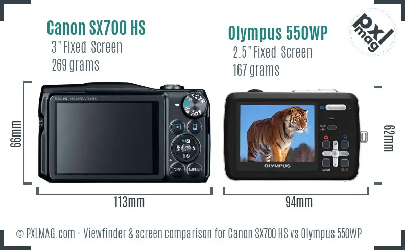 Canon SX700 HS vs Olympus 550WP Screen and Viewfinder comparison