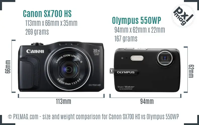 Canon SX700 HS vs Olympus 550WP size comparison