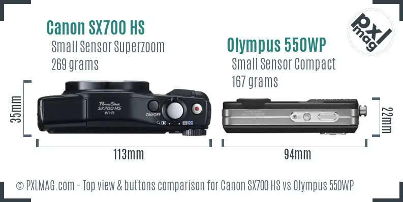 Canon SX700 HS vs Olympus 550WP top view buttons comparison