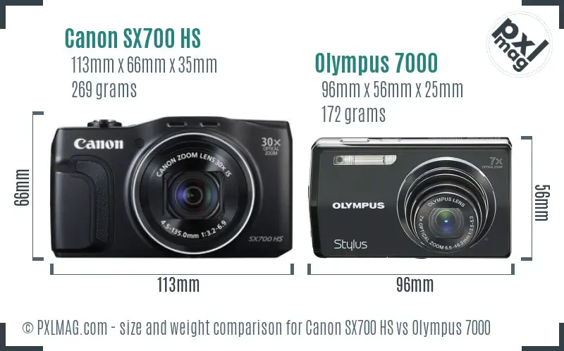 Canon SX700 HS vs Olympus 7000 size comparison
