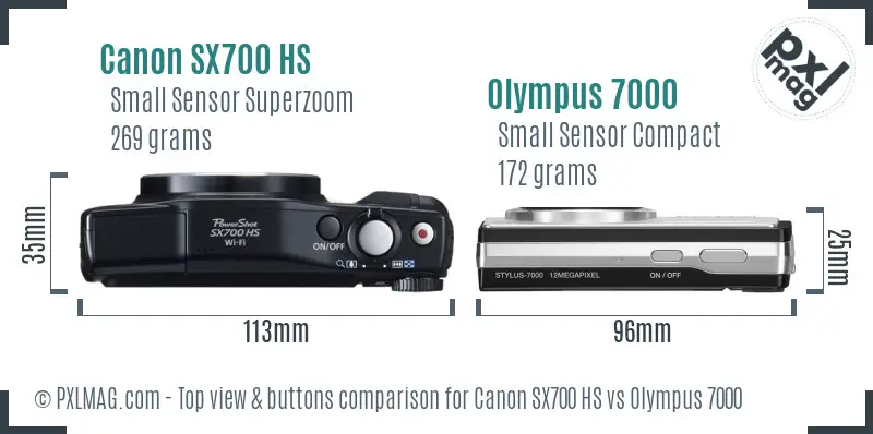 Canon SX700 HS vs Olympus 7000 top view buttons comparison