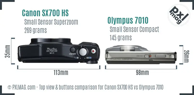 Canon SX700 HS vs Olympus 7010 top view buttons comparison Canon SX700 HS vs Olympus 7010 top view buttons comparison