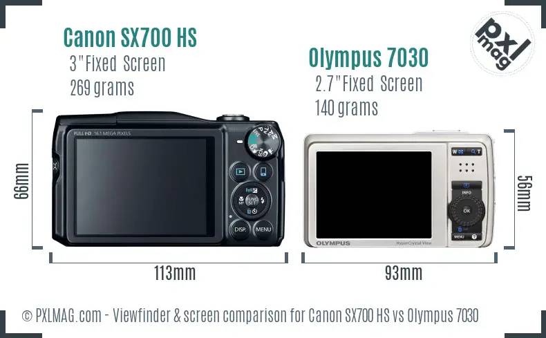 Canon SX700 HS vs Olympus 7030 Screen and Viewfinder comparison