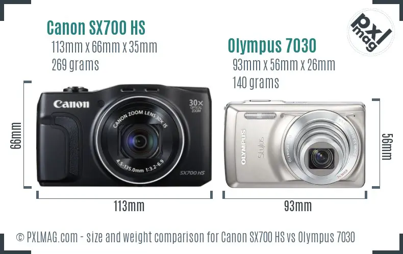 Canon SX700 HS vs Olympus 7030 size comparison