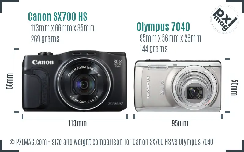 Canon SX700 HS vs Olympus 7040 size comparison