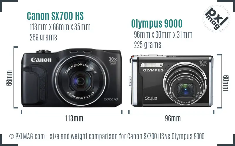 Canon SX700 HS vs Olympus 9000 size comparison