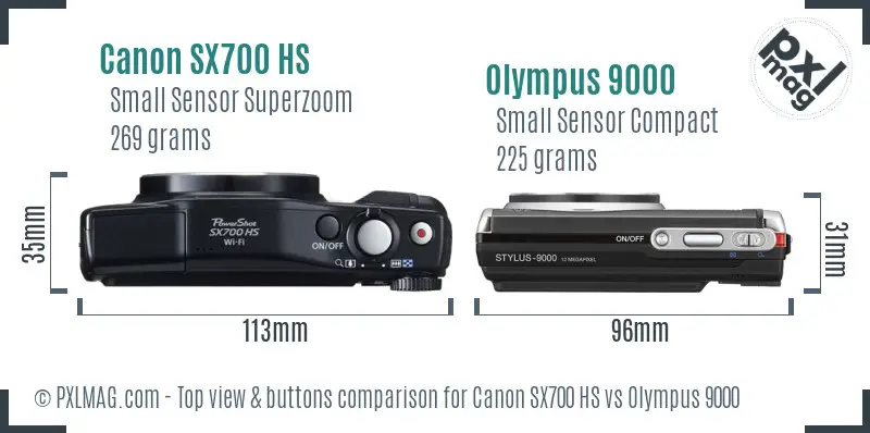 Canon SX700 HS vs Olympus 9000 top view buttons comparison