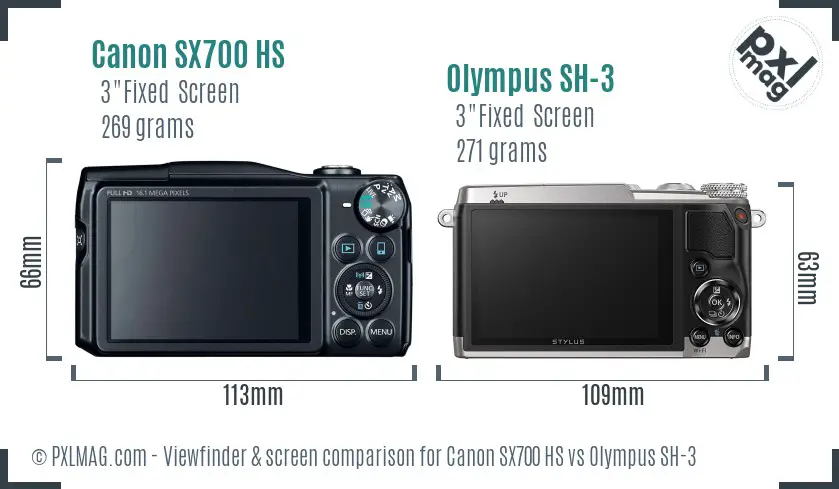 Canon SX700 HS vs Olympus SH-3 Screen and Viewfinder comparison