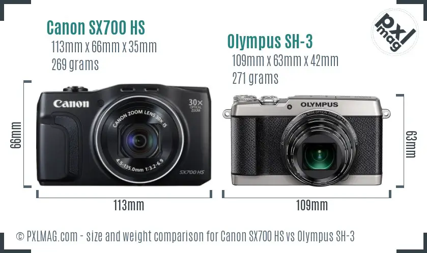 Canon SX700 HS vs Olympus SH-3 size comparison