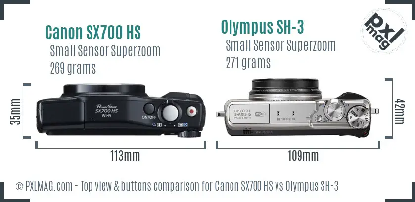 Canon SX700 HS vs Olympus SH-3 top view buttons comparison