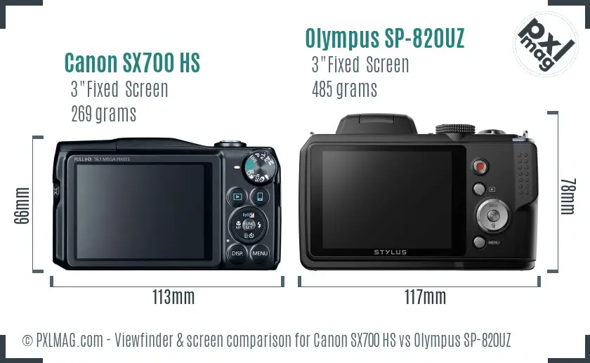 Canon SX700 HS vs Olympus SP-820UZ Screen and Viewfinder comparison Canon SX700 HS vs Olympus SP-820UZ Screen and Viewfinder comparison