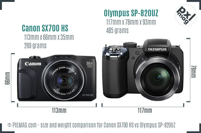 Canon SX700 HS vs Olympus SP-820UZ size comparison Canon SX700 HS vs Olympus SP-820UZ size comparison