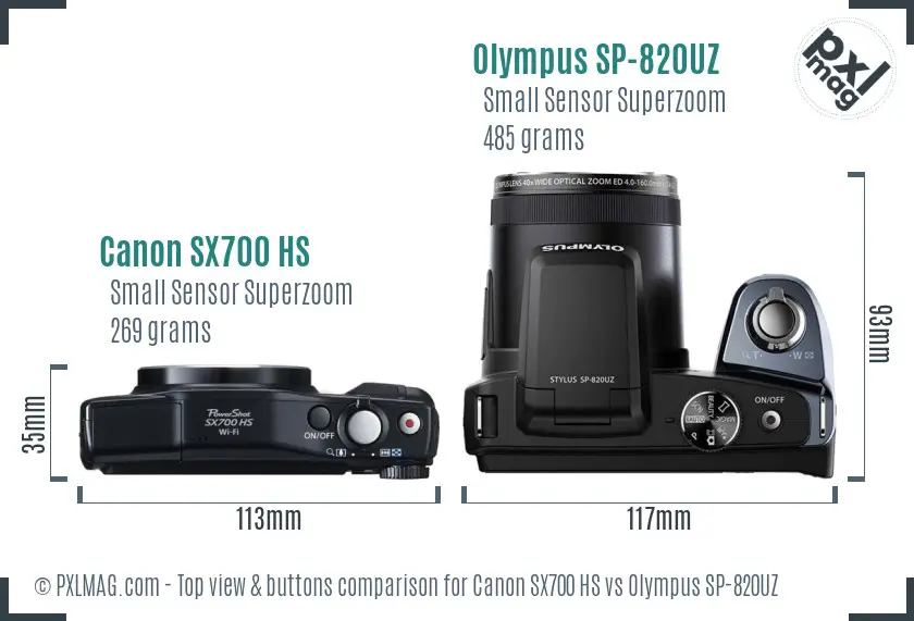 Canon SX700 HS vs Olympus SP-820UZ top view buttons comparison Canon SX700 HS vs Olympus SP-820UZ top view buttons comparison