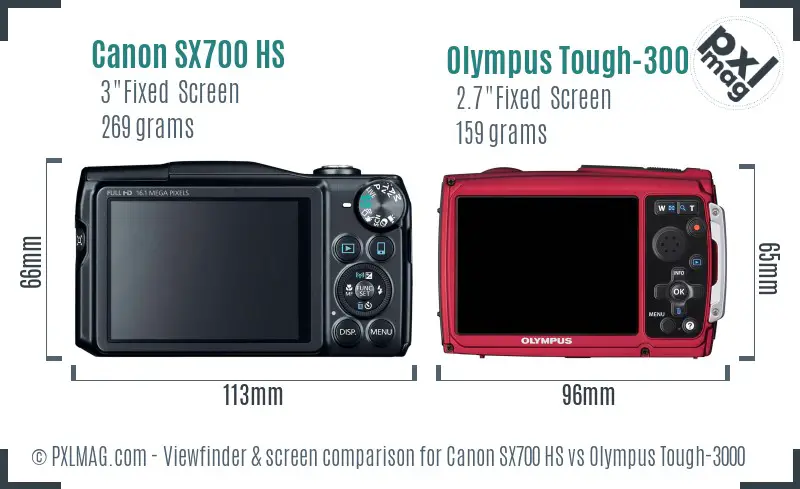Canon SX700 HS vs Olympus Tough-3000 Screen and Viewfinder comparison